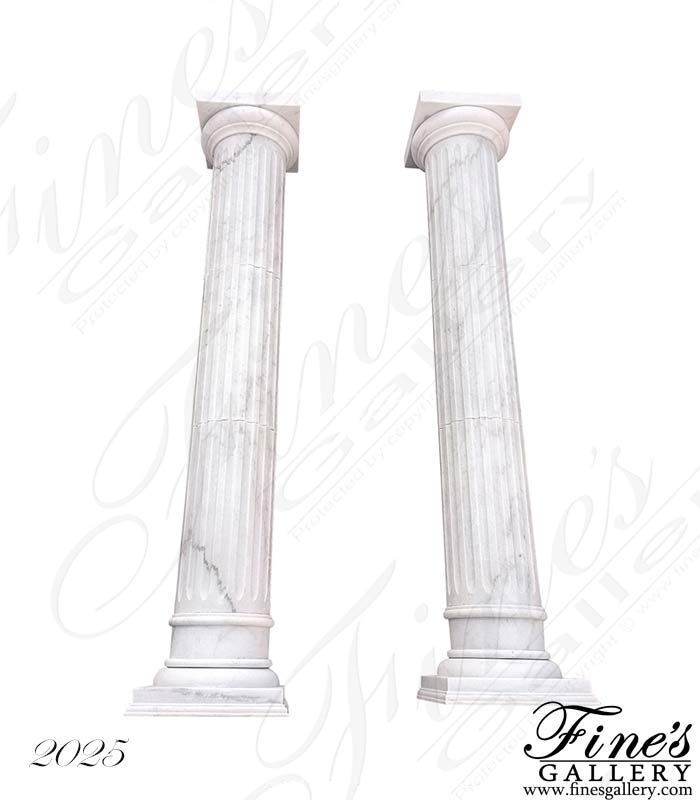 Doric Style Column Pair in Statuary White Marble