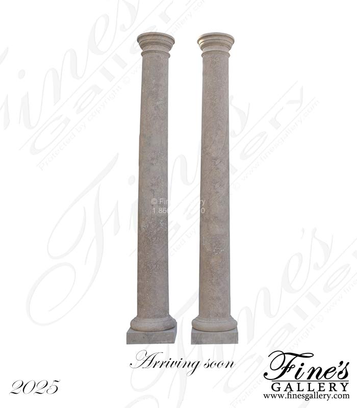 Tuscan Style Columns in Classic Light Travertine, Honed and Filled