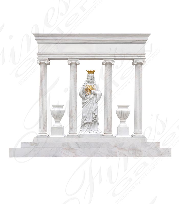 Ionic Column Monument Featuring Golden Crowned Jesus Statue