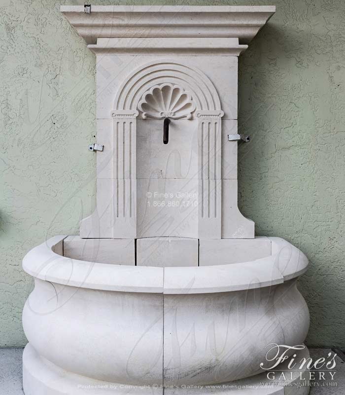 French Limestone Shell Motif Wall Fountain