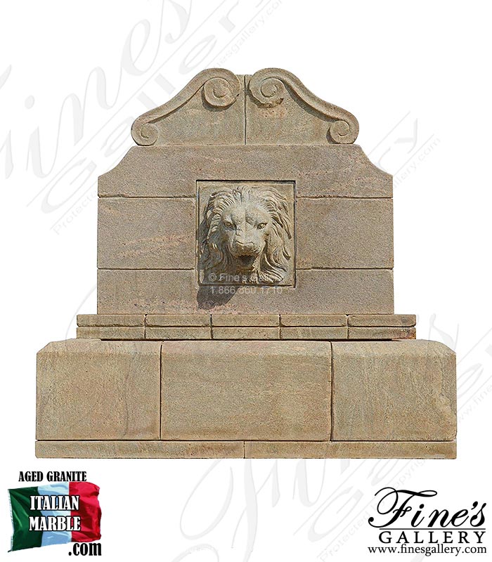 Aged Granite Wall Fountain with Lion Head Motif