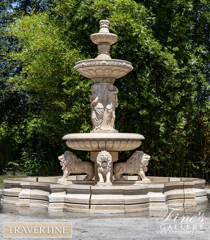 Roman Ladies and Lions Fountain in Classic Light Travertine
