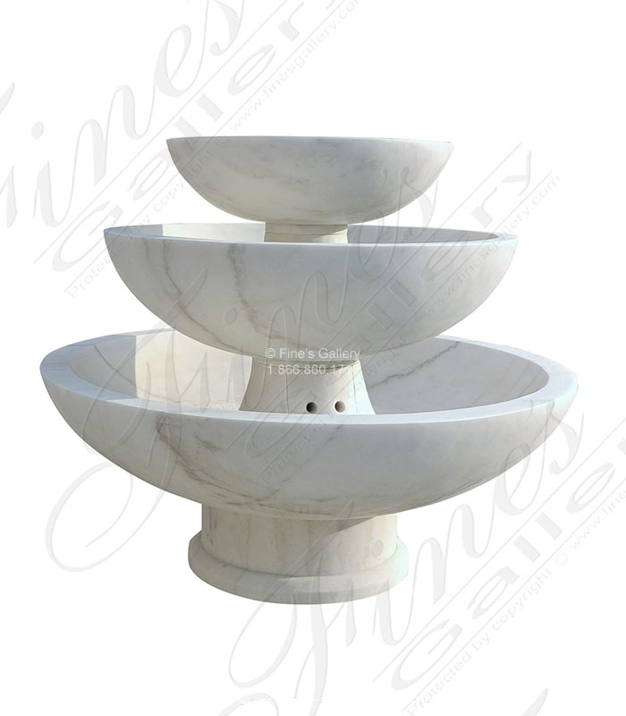 Contemporary Style Three Tiered Fountain in Statuary White Marble