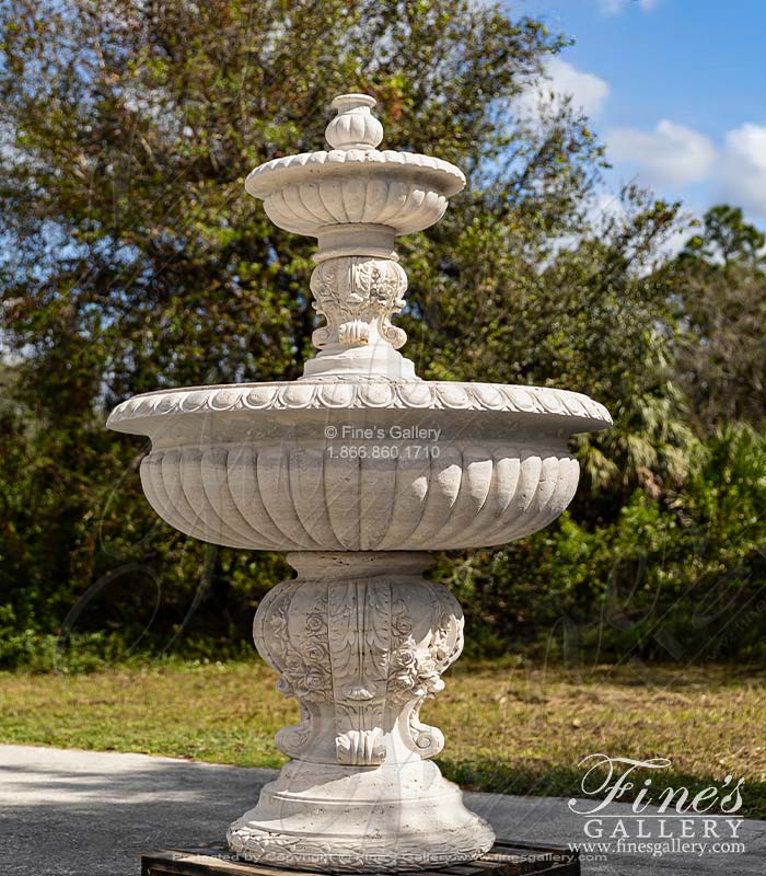 Ornate Floral Garlands Fountain in Italian Roman Travertine 