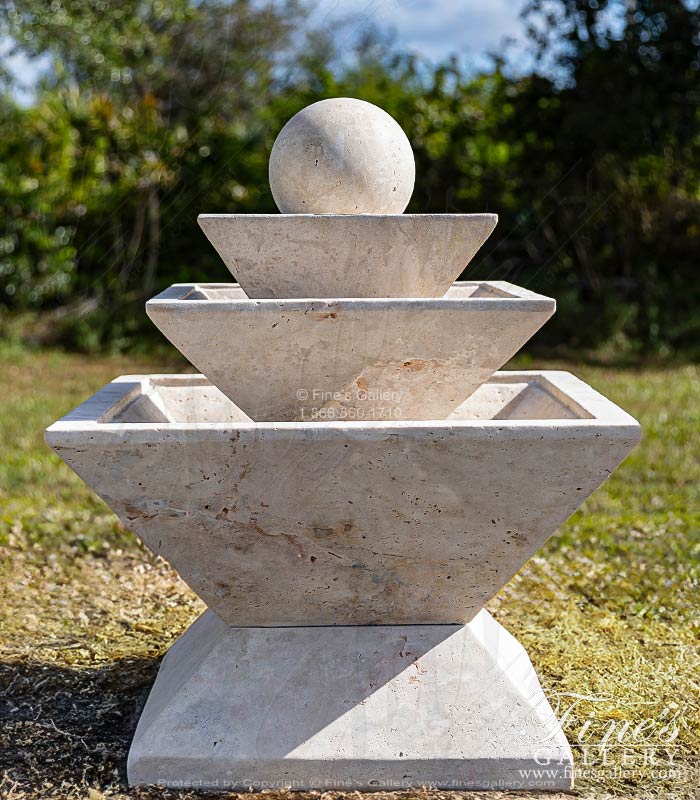 Contemporary Sphere Fountain in Light Travertine