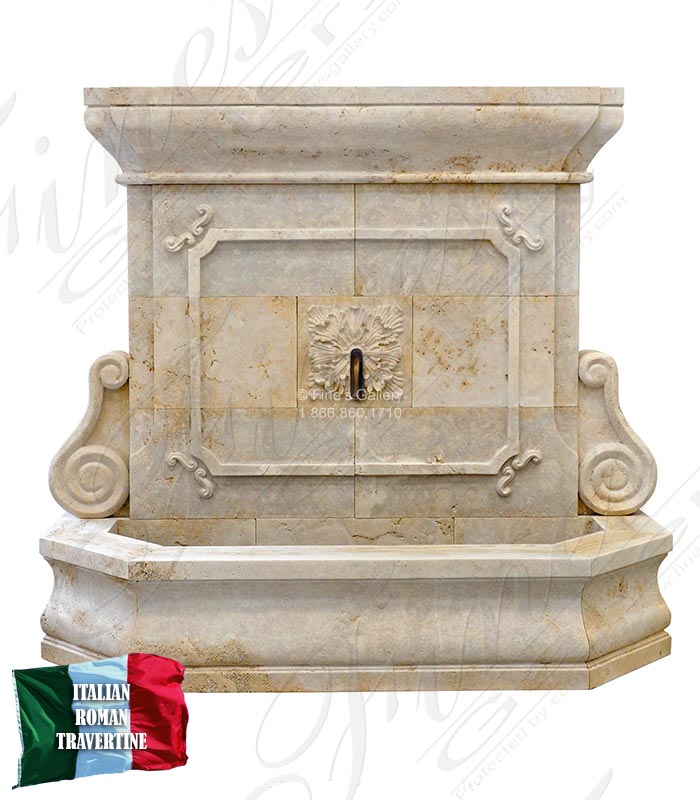 French Country Style Estate Wall Fountain In Italian Quarried Roman Travertine