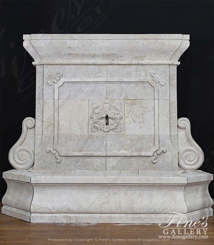 French Country Style Estate Wall Fountain In Italian Quarried Roman Travertine