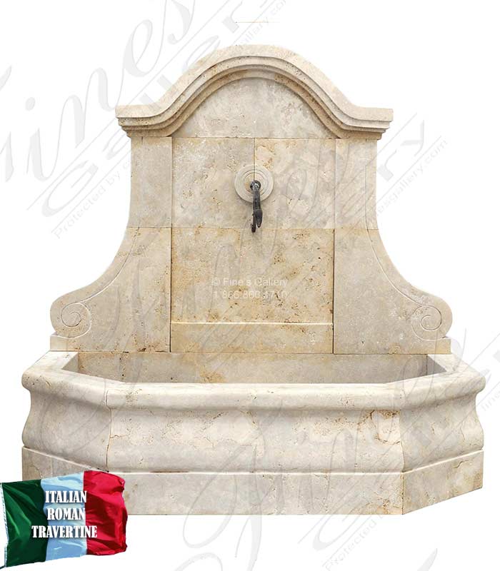 Simplistic Arched Wall Fountain In Italian Roman Travertine