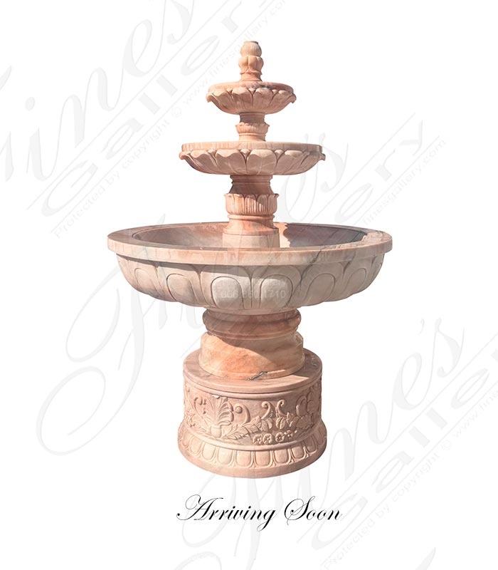 Charming Three Tiered Fountain with Ornate Floral Base in Rosetta Marble