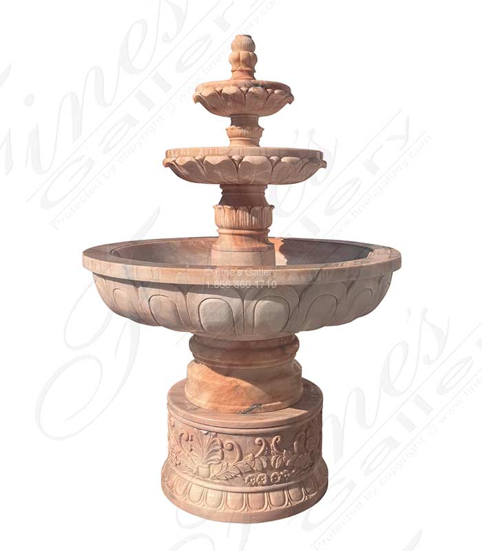 Charming Three Tiered Fountain with Ornate Floral Base in Rosetta Marble