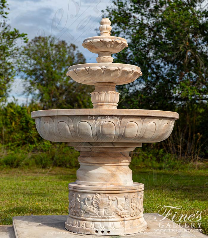 Charming Tiered Fountain with Ornate Scrollwork in Rosetta Marble