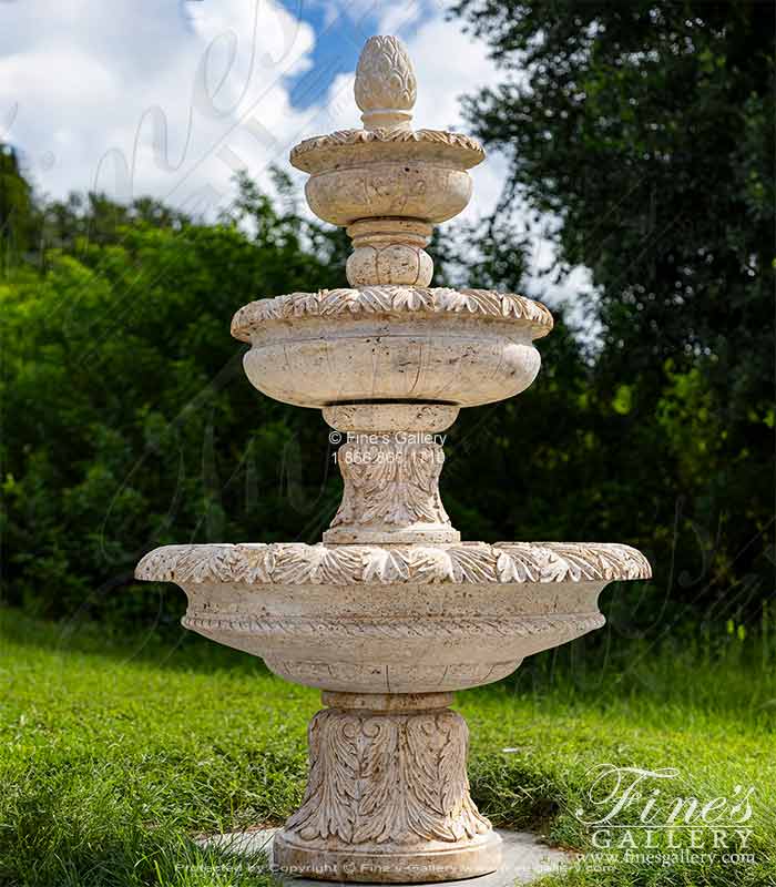 Traditional Three Tiered Fountain in Classic Light Travertine