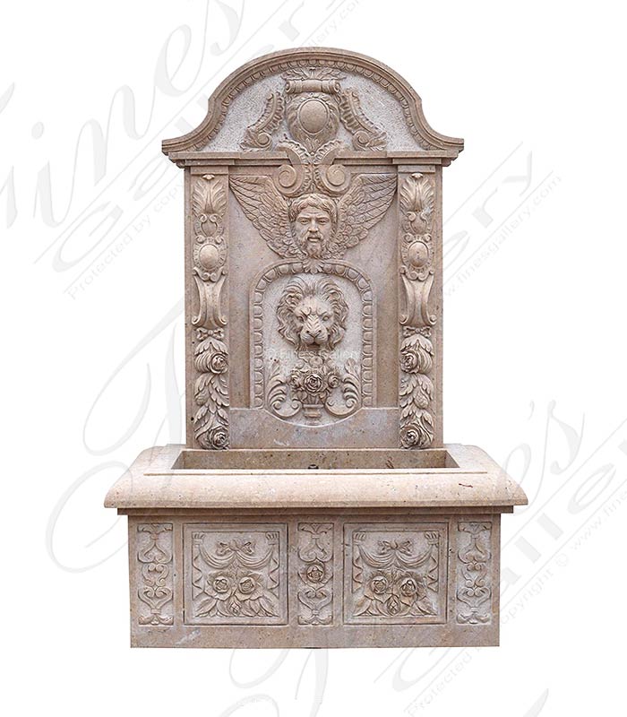 Antique Style Wall Fountain in Hand Carved Limestone