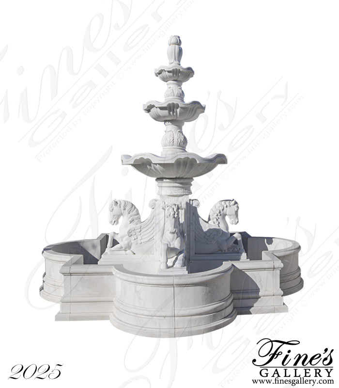 3 Tier Pegasus Fountain in Hand Carved Statuary Marble