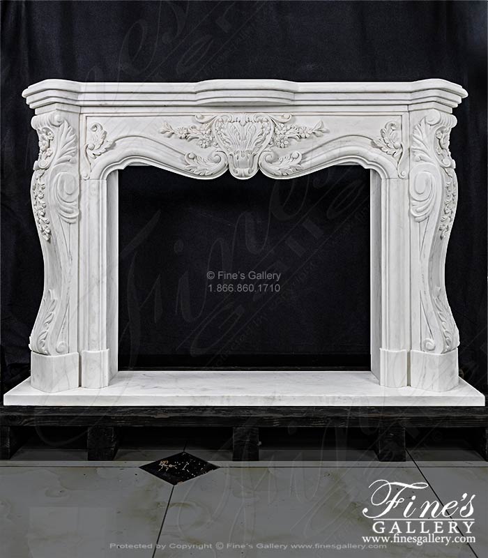 Ornate Floral Fireplace In Statuary White Marble