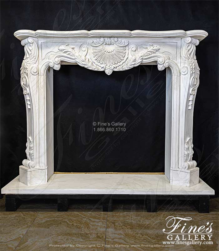 Ornate Oversized French Mantel in Statuary White Marble