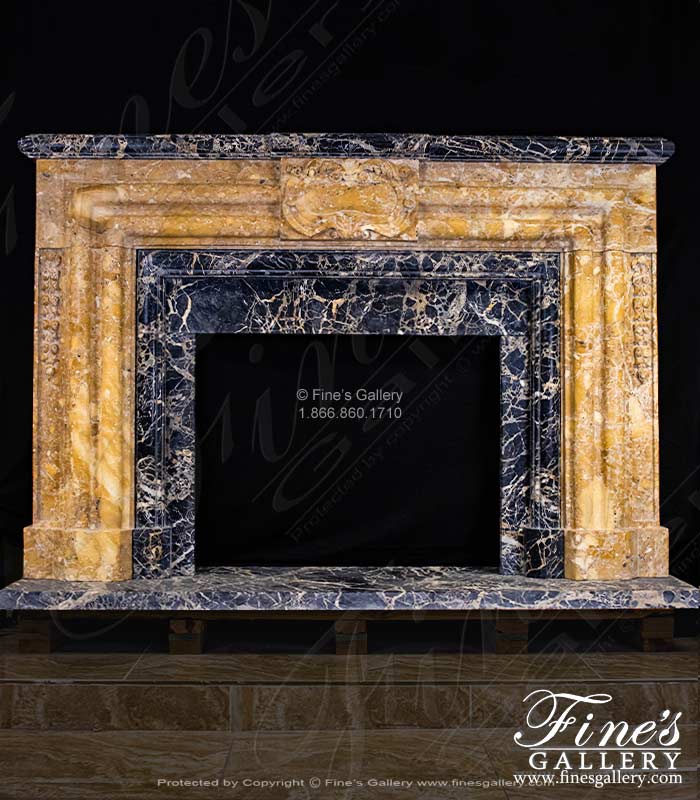 Ornate Bolection Surround in Italian Nuvolato Etrusco & Nero Portoro Marble