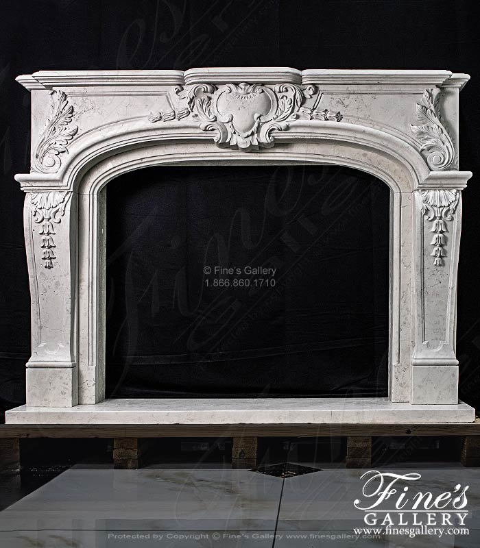 Exquisite Fireplace Mantel In Rare Italian Bianco Perlino Marble