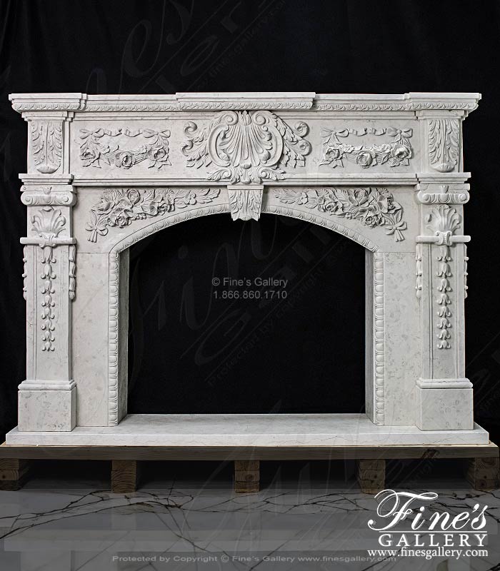 Ornate Rose Garland Mantel In Italian Bianco Perlino Marble