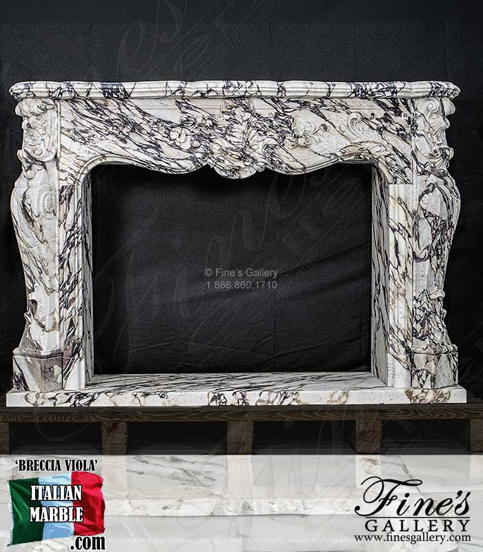 Highly Ornate Louis XVI Mantel in Italian Breccia Viola