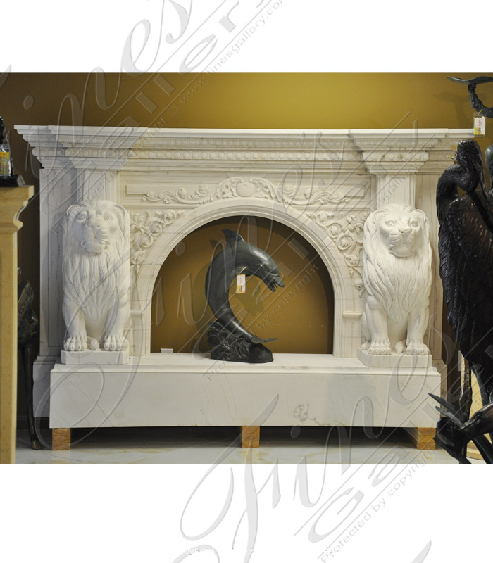 Ornate White Marble Lion Fireplace