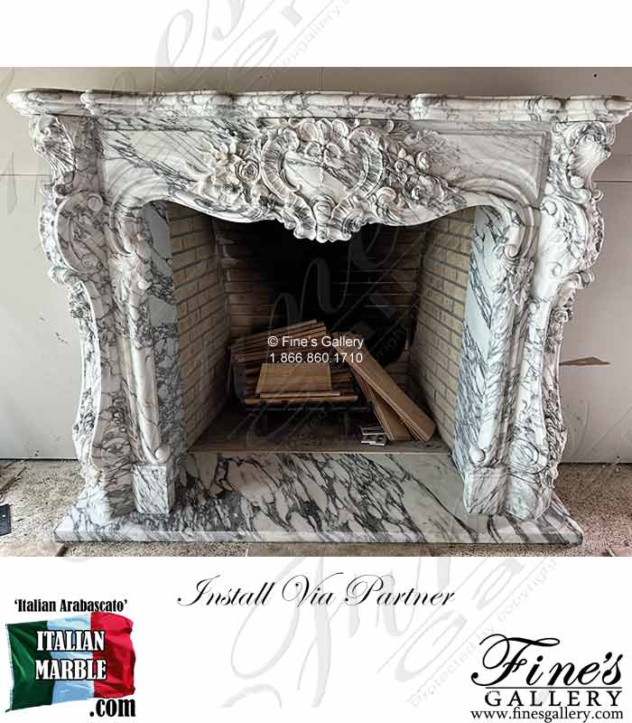 Regal Rococo Fireplace Mantel in Italian Calacatta Arabascato Marble