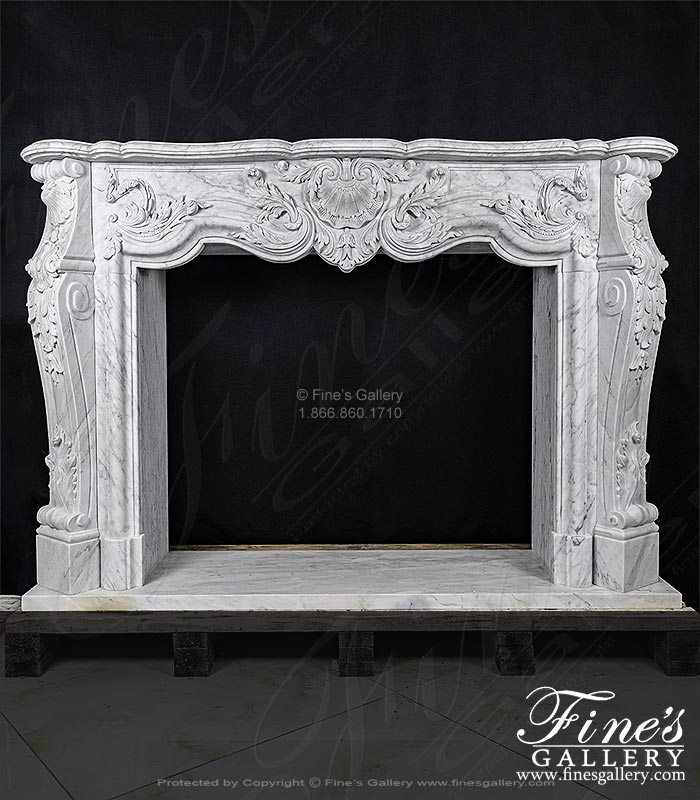 Ornate Louis XVII French Style Mantel in Italian White Carrara Marble