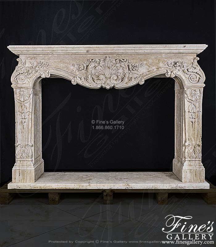 Rare Ornately Carved Mantel in Italian Roman Travertine