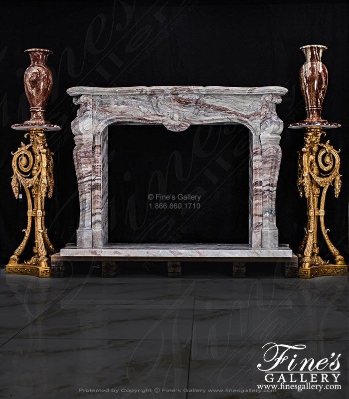 A Rare Louis X Antique Style Mantel in Italian Arabascato Orobico Rosso Marble