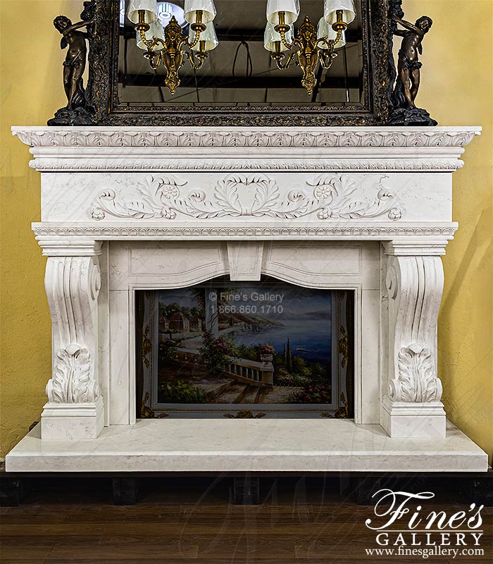 Oversized Italian Style Mantel in Italian Bianco Perlino Marble