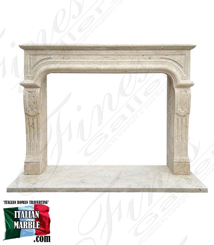 Classic Italian Roman Travertine Fireplace Mantel