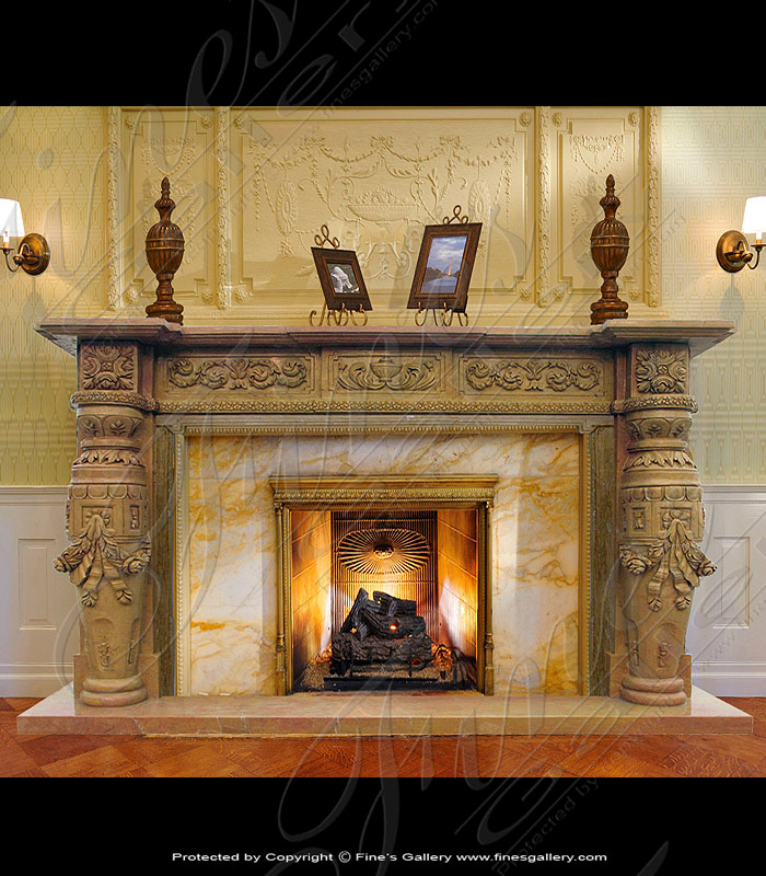 Tan Marble Fireplace Surround