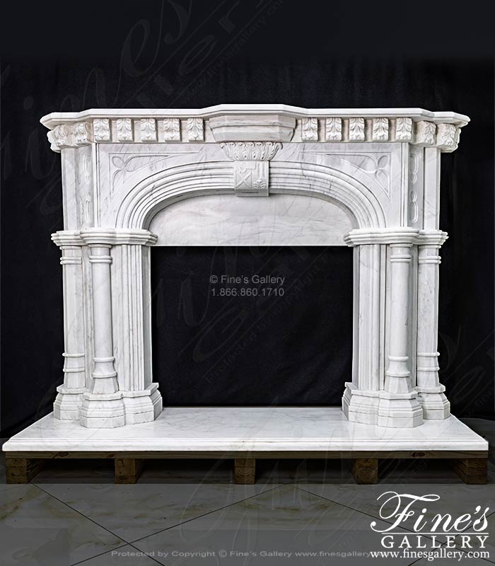 Majestic White Tudor Style Marble Fireplace Mantel