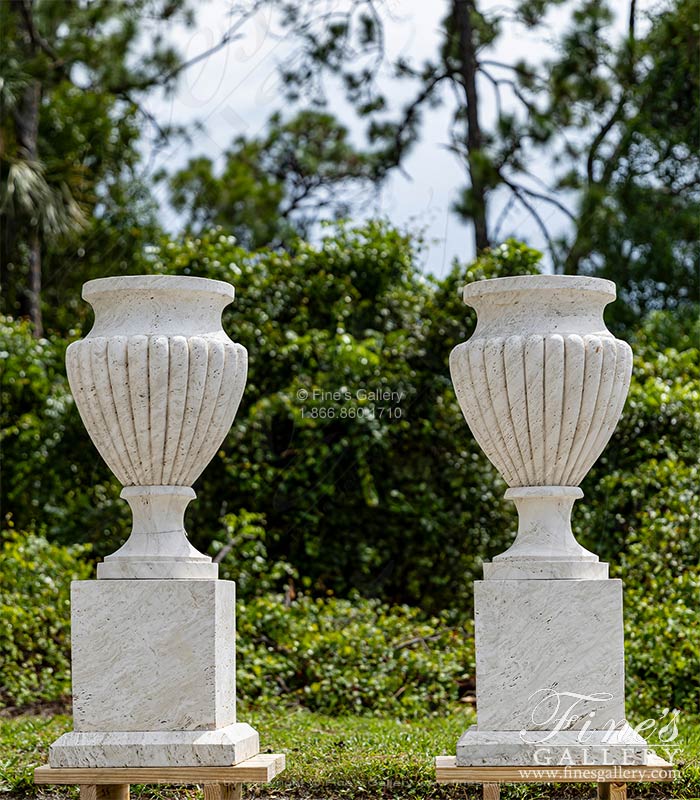 Stunning Italian Travertine Planter Pair