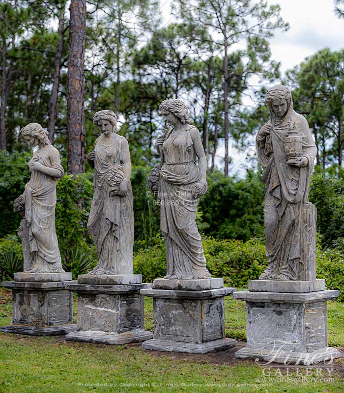 Four Seasons Statue Set in Rare Antique Gray Natural Stone