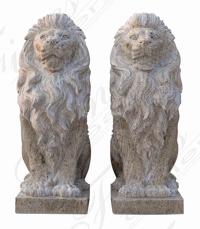 Solid Granite Lion Pair