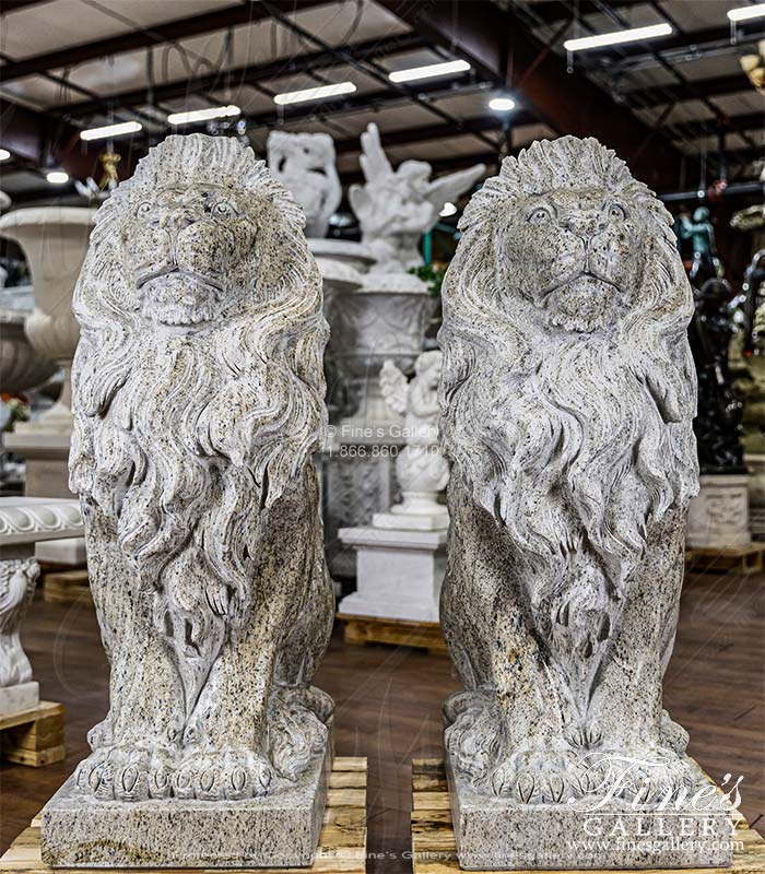 Solid Granite Lion Pair