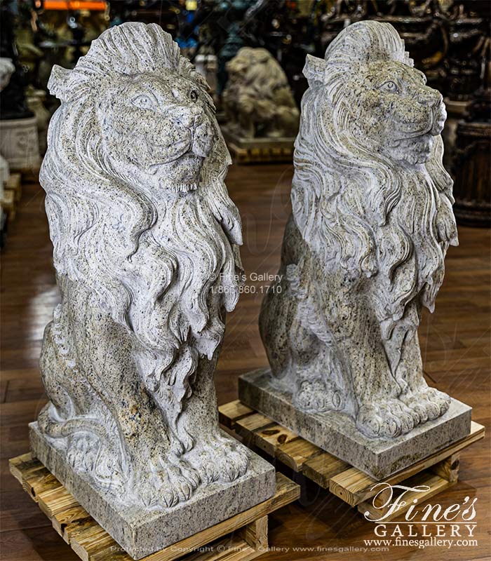 Solid Granite Lion Pair