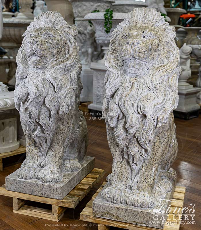 Solid Granite Lion Pair