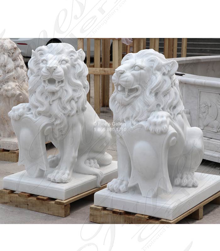 Seated Lions in Hand Carved Statuary Marble