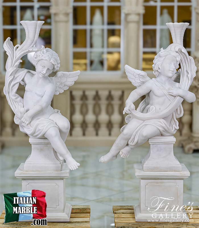 Carved Marble Cherub Statues