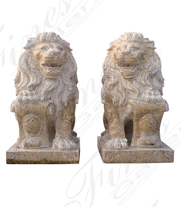 A Pair of Lions in Solid Granite