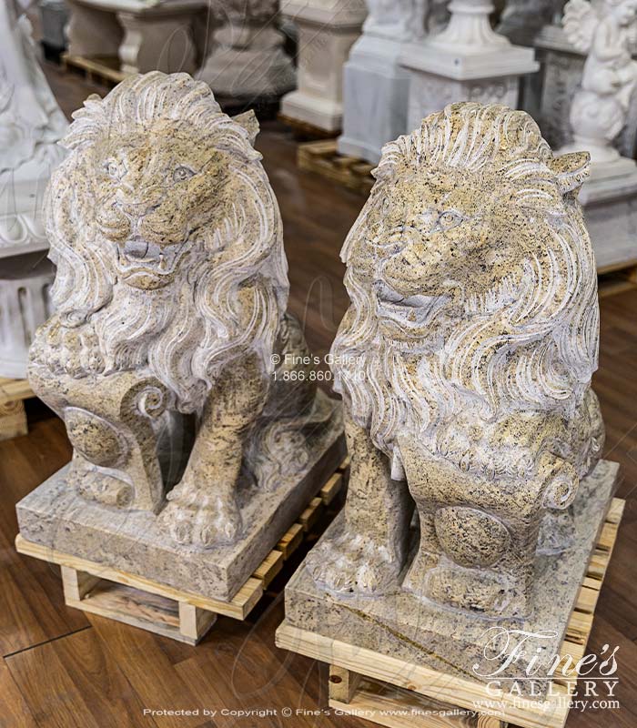 A Pair of Lions in Solid Granite