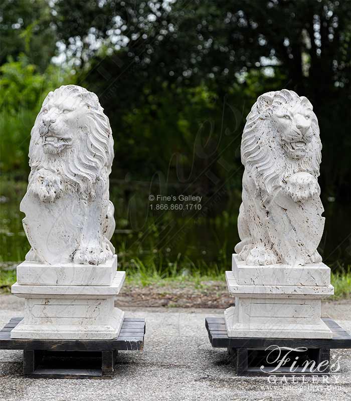 Lion Pair in Hand Carved Italian Ivory Travertine