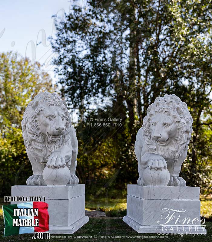 Marble Lion Pair In Italian 