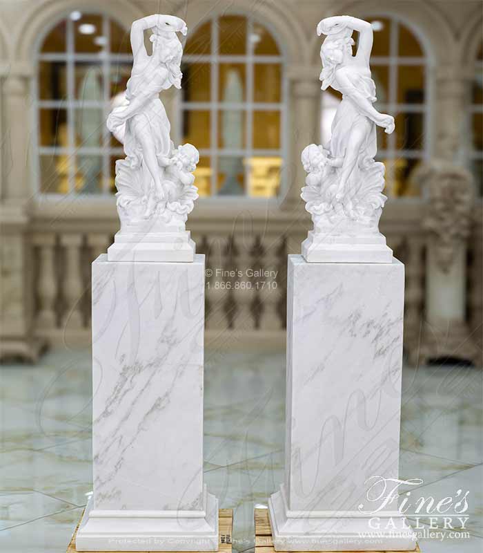 Lovely Ladies Carved Marble Statues Pair