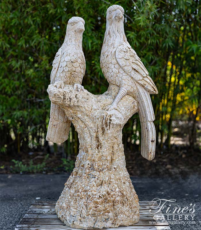 Solid Stone Hawks Sculpture