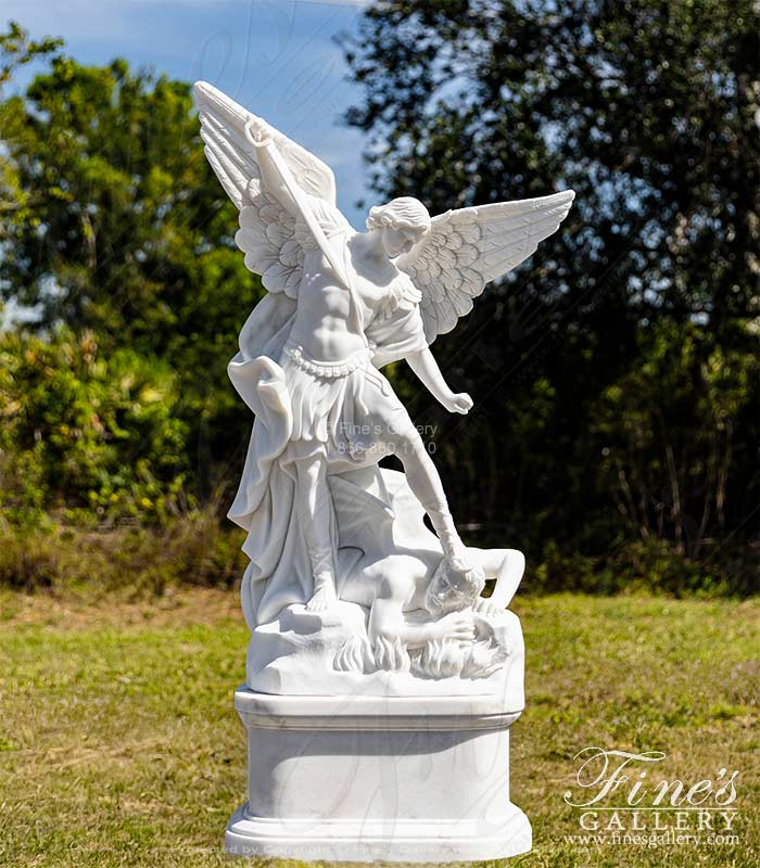 60 Inch St Michael Marble Statue - Includes Pedestal