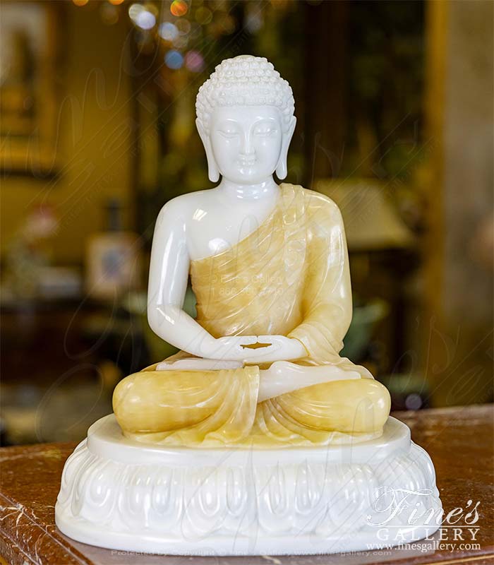 15 Inch Marble and Onyx Buddha Statue 