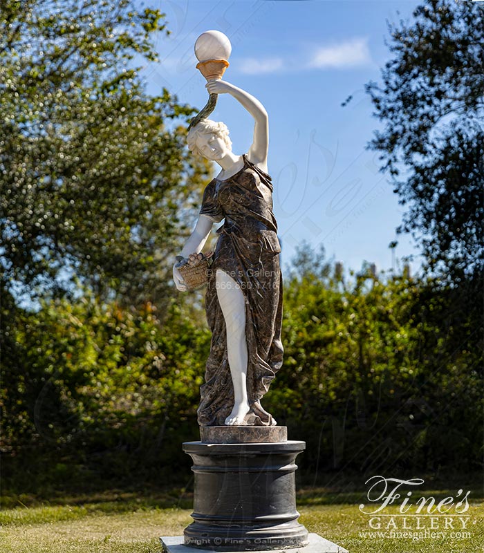 Victorian Lady with Lamp Post in Marble